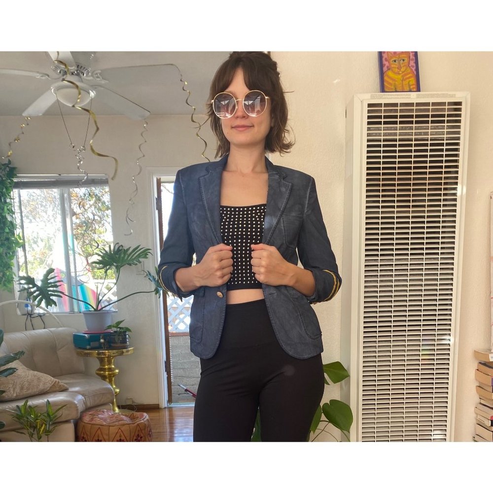 Denim Blazer Gold Embellished